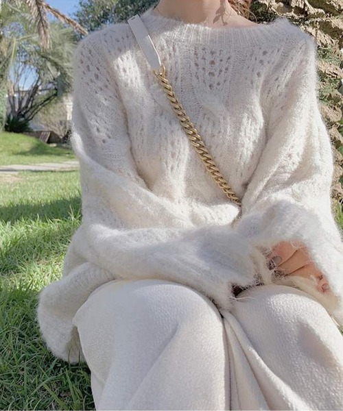 ラウンドネックモヘアニットトップス（ニット/セーター）｜AMAJI（アマジ）