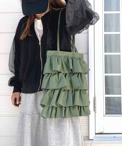 Casselini(キャセリーニ)の「フリルトート(トートバッグ・レディース・シルバー/カーキ・ONE SIZE)」の1枚目の写真