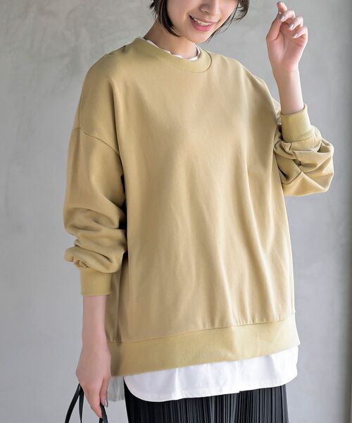 rps(アールピーエス)の「裏毛レイヤード風ワイドプルオーバー(Tシャツ/カットソー・レディース・チャコールグレー/ブラック/グレイッシュベージュ/イエロー/グリーン/グリーン系その他・フリー)」の6枚目の写真