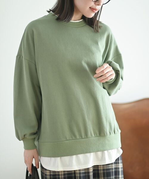 rps(アールピーエス)の「裏毛レイヤード風ワイドプルオーバー(Tシャツ/カットソー・レディース・チャコールグレー/ブラック/グレイッシュベージュ/イエロー/グリーン/グリーン系その他・フリー)」の5枚目の写真