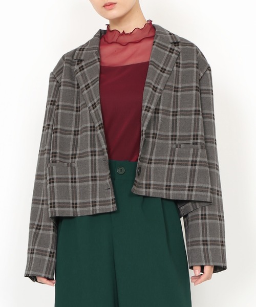 PUNYUS（プニュズ）の「チェックショートジャケット（テーラードジャケット・レディース・ベージュ/グレー・1/2/3/4）」の7枚目の写真