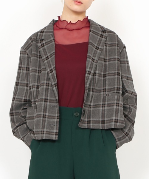 PUNYUS（プニュズ）の「チェックショートジャケット（テーラードジャケット・レディース・ベージュ/グレー・1/2/3/4）」の8枚目の写真