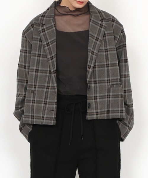 PUNYUS（プニュズ）の「チェックショートジャケット（テーラードジャケット・レディース・ベージュ/グレー・1/2/3/4）」の10枚目の写真