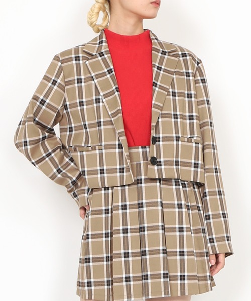 PUNYUS（プニュズ）の「チェックショートジャケット（テーラードジャケット・レディース・ベージュ/グレー・1/2/3/4）」の15枚目の写真