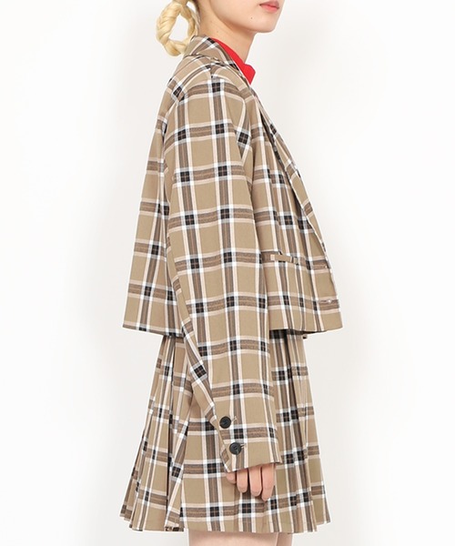 PUNYUS（プニュズ）の「チェックショートジャケット（テーラードジャケット・レディース・ベージュ/グレー・1/2/3/4）」の16枚目の写真