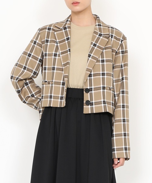 PUNYUS（プニュズ）の「チェックショートジャケット（テーラードジャケット・レディース・ベージュ/グレー・1/2/3/4）」の20枚目の写真