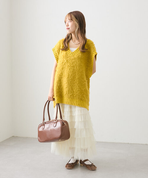 w closet(ダブルクローゼット)の「起毛ニットベスト(ベスト・レディース・オフホワイト/チャコールグレー/イエロー・FREE)」の22枚目の写真