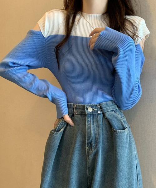 Miniministore(ミニミニストア)の「肩あきニットトップス バイカラー大人秋服(ニット/セーター・レディース・ピンク/ブルー/ブラック・FREE)」の9枚目の写真