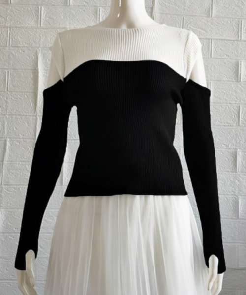 Miniministore(ミニミニストア)の「肩あきニットトップス バイカラー大人秋服(ニット/セーター・レディース・ピンク/ブルー/ブラック・FREE)」の11枚目の写真