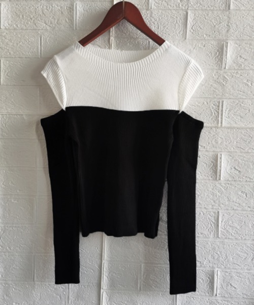 Miniministore(ミニミニストア)の「肩あきニットトップス バイカラー大人秋服(ニット/セーター・レディース・ピンク/ブルー/ブラック・FREE)」の14枚目の写真