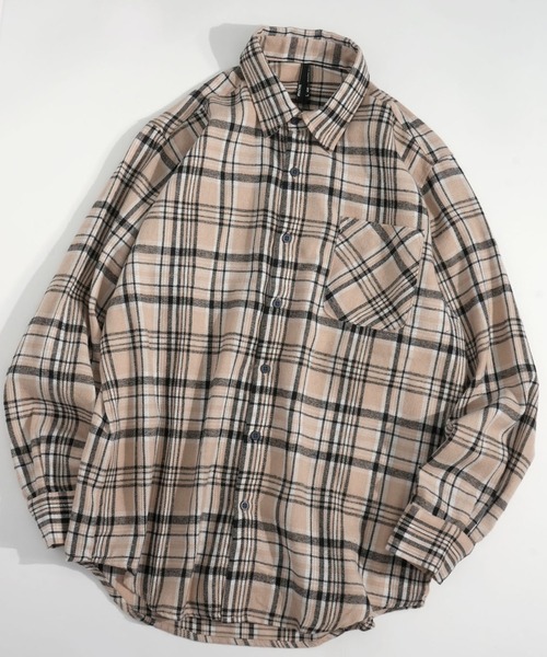 Ritzy(リッツィー)の「Vintage-like check flannel shirt/ヴィンテージライク レギュラーカラー フランネル シャツ レディース メンズ(シャツ/ブラウス・メンズ・オレンジ/ホワイト/レッド/ブラック/ベージュ/ブラウン/ネイビー・M/L/XL)」の4枚目の写真