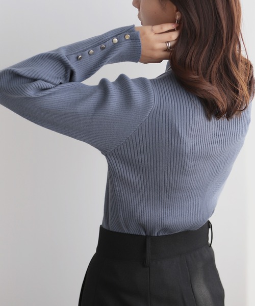 nouvellemoi（ヌーベルモイ）の「袖ボタンハイネックニット（ニット/セーター・レディース・ピンクベージュ/アイボリー/ナチュラル/ライトブルー/チャコールグレー・M）」の19枚目の写真