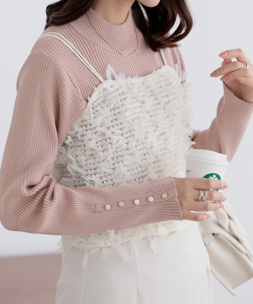 nouvellemoi（ヌーベルモイ）の「袖ボタンハイネックニット（ニット/セーター・レディース・ピンクベージュ/アイボリー/ナチュラル/ライトブルー/チャコールグレー・M）」の20枚目の写真