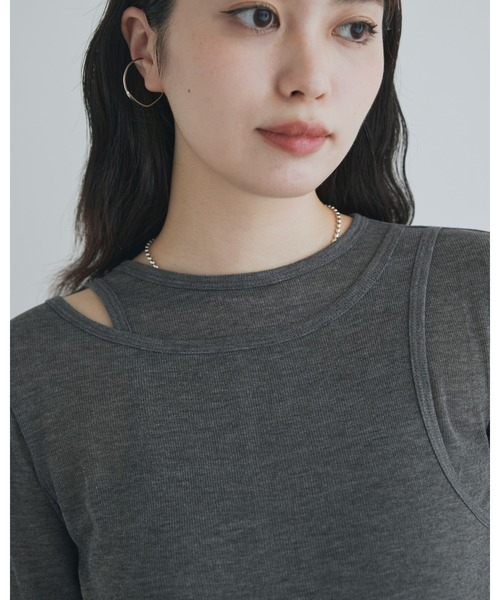 kiehtova（キエトヴァ）の「【kiehtova】LAYERED SHEER TOPS/レイヤード シアー トップス（Tシャツ/カットソー・レディース・ブラック/グレー/ホワイト/ブルーグリーン/ブラウン・FREE）」の22枚目の写真