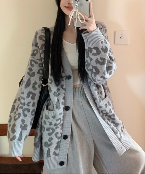 レオパードニットボリュームカーディガン（カーディガン/ボレロ）｜AMAJI（アマジ）