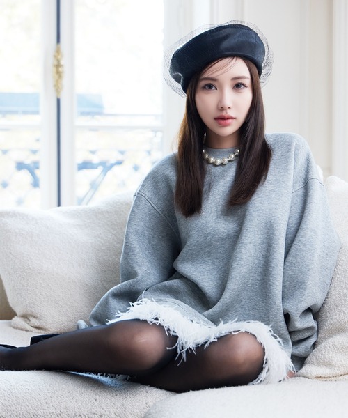フェザーヘムスウェットワンピース　　eimy istoire フェザーヘムスウェットワンピース(F BLACK): ONEPIECE