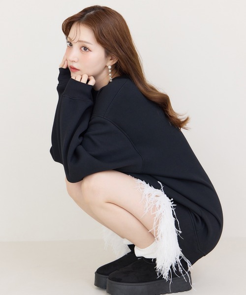 【完売商品】エイミーイストワール フェザーヘムスウェットワンピース フェザーヘムスウェットワンピース(F BLACK): ONEPIECE