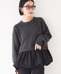裾バルーンレイヤード ニットドッキングトップス
