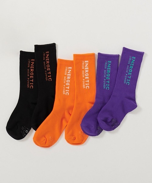 セール】親子で使える 3足セット ネオンカラー ロゴソックス（ソックス