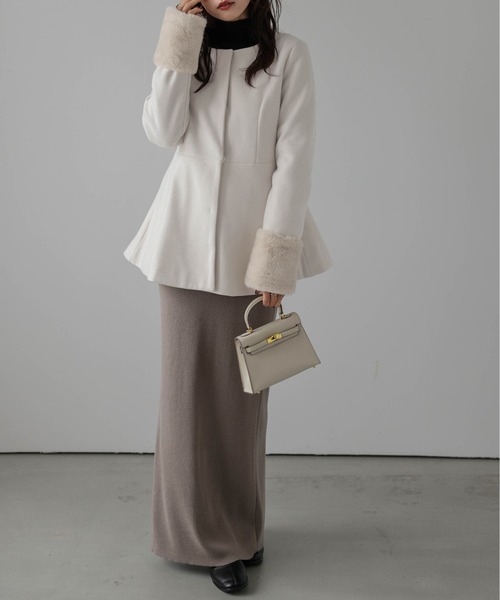 SUGAR BISKET（シュガービスケット）の「エコファー 2wayペプラムコート（ノーカラーコート・レディース・オフホワイト/グレー/ブラウン/ブラック/オートミール・L/M）」の8枚目の写真