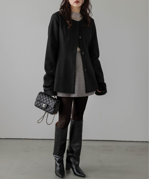 SUGAR BISKET（シュガービスケット）の「エコファー 2wayペプラムコート（ノーカラーコート・レディース・オフホワイト/グレー/ブラウン/ブラック/オートミール・L/M）」の14枚目の写真