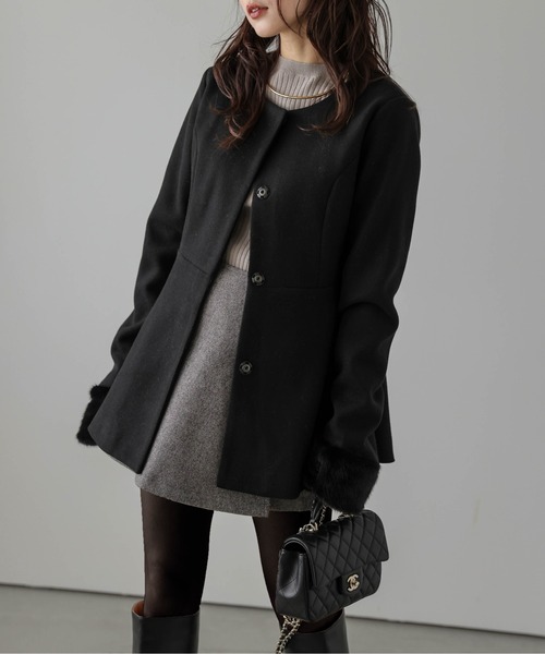 SUGAR BISKET（シュガービスケット）の「エコファー 2wayペプラムコート（ノーカラーコート・レディース・オフホワイト/グレー/ブラウン/ブラック/オートミール・L/M）」の15枚目の写真