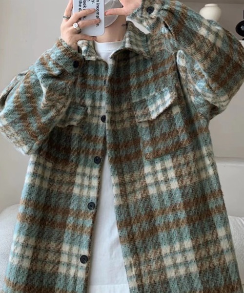 CREARE -LINO-(クレアーレリノ)の「<ユニセックス商品>ビッグシルエットチェックシャツ/ブルゾン/ジャケット(その他トップス・レディース・ネイビー/ブルー/カーキ・FREE)」の3枚目の写真