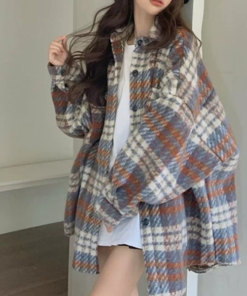 CREARE -LINO-(クレアーレリノ)の「<ユニセックス商品>ビッグシルエットチェックシャツ/ブルゾン/ジャケット(その他トップス・レディース・ネイビー/ブルー/カーキ・FREE)」の22枚目の写真