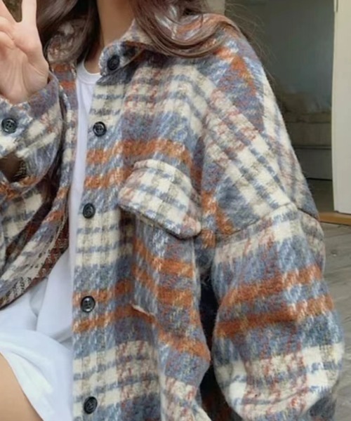 CREARE -LINO-(クレアーレリノ)の「<ユニセックス商品>ビッグシルエットチェックシャツ/ブルゾン/ジャケット(その他トップス・レディース・ネイビー/ブルー/カーキ・FREE)」の20枚目の写真