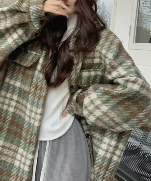 CREARE -LINO-(クレアーレリノ)の「<ユニセックス商品>ビッグシルエットチェックシャツ/ブルゾン/ジャケット(その他トップス・レディース・ネイビー/ブルー/カーキ・FREE)」の16枚目の写真