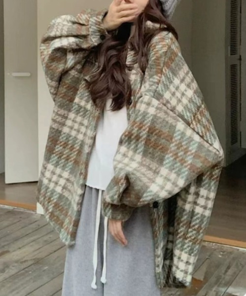 CREARE -LINO-(クレアーレリノ)の「<ユニセックス商品>ビッグシルエットチェックシャツ/ブルゾン/ジャケット(その他トップス・レディース・ネイビー/ブルー/カーキ・FREE)」の10枚目の写真