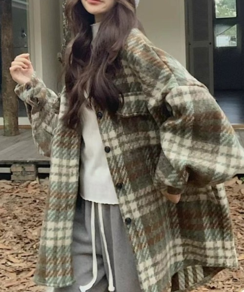 CREARE -LINO-(クレアーレリノ)の「<ユニセックス商品>ビッグシルエットチェックシャツ/ブルゾン/ジャケット(その他トップス・レディース・ネイビー/ブルー/カーキ・FREE)」の12枚目の写真