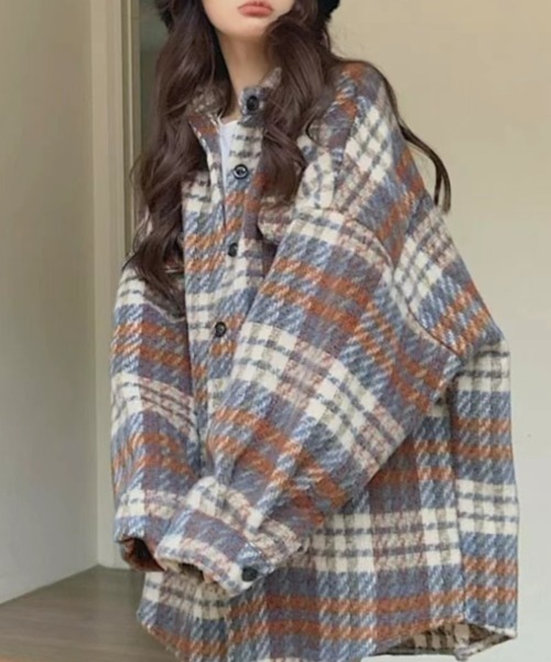 CREARE -LINO-(クレアーレリノ)の「<ユニセックス商品>ビッグシルエットチェックシャツ/ブルゾン/ジャケット(その他トップス・レディース・ネイビー/ブルー/カーキ・FREE)」の21枚目の写真