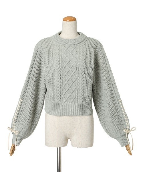 F i.n.t(フィント)の「袖リボンレースアップケーブルニットプルオーバー/fint(ニット/セーター・レディース・オフホワイト/ブルーグレー/ライトピンク・FREE)」の15枚目の写真