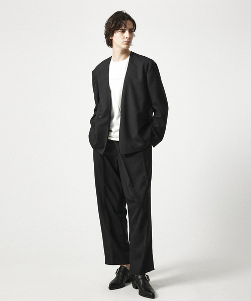 セットアップ対応】セミダブル ノーカラー ジャケット（ノーカラー