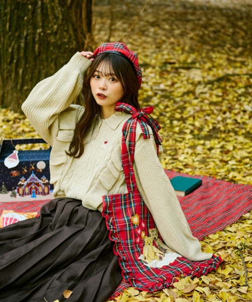 kutir（クティール）の「【クティールとレトロ】TeddyBear/テディベアコラボ　リボンチェックフリルトート（ショルダーバッグ・レディース・レッド/グリーン・FREE）」の18枚目の写真