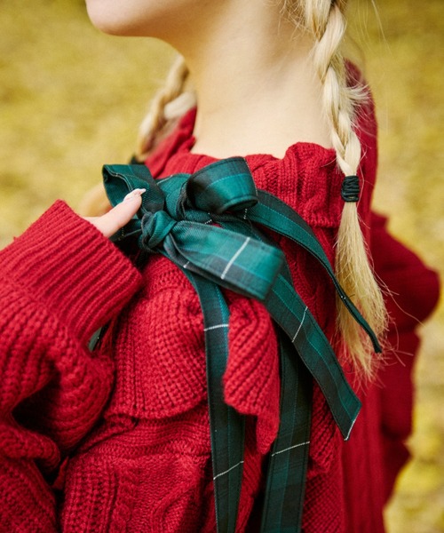 kutir（クティール）の「【クティールとレトロ】TeddyBear/テディベアコラボ　リボンチェックフリルトート（ショルダーバッグ・レディース・レッド/グリーン・FREE）」の16枚目の写真