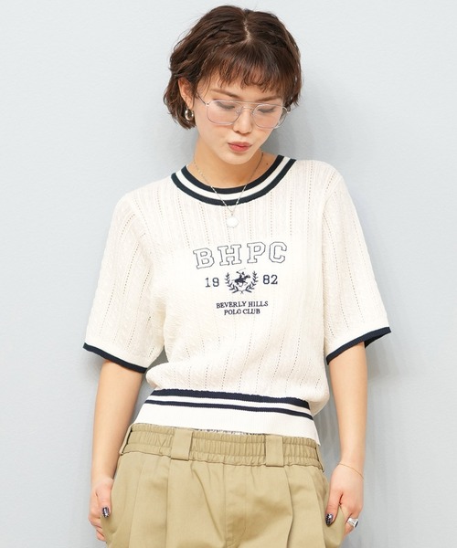 ムラサキスポーツ（ムラサキスポーツ）の「BEVERY HILLS P.C/ビバリーヒルズポロクラブ ケーブルニットTシャツ 5287-5750（Tシャツ/カットソー・レディース・ホワイト/ネイビー・M）」の3枚目の写真
