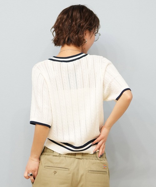 ムラサキスポーツ（ムラサキスポーツ）の「BEVERY HILLS P.C/ビバリーヒルズポロクラブ ケーブルニットTシャツ 5287-5750（Tシャツ/カットソー・レディース・ホワイト/ネイビー・M）」の4枚目の写真