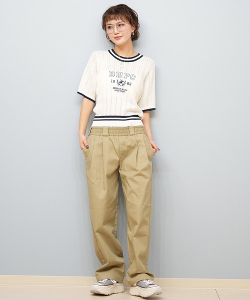 ムラサキスポーツ（ムラサキスポーツ）の「BEVERY HILLS P.C/ビバリーヒルズポロクラブ ケーブルニットTシャツ 5287-5750（Tシャツ/カットソー・レディース・ホワイト/ネイビー・M）」の6枚目の写真