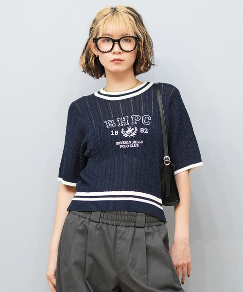 ムラサキスポーツ（ムラサキスポーツ）の「BEVERY HILLS P.C/ビバリーヒルズポロクラブ ケーブルニットTシャツ 5287-5750（Tシャツ/カットソー・レディース・ホワイト/ネイビー・M）」の8枚目の写真