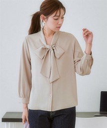 7days Life Styling | ストレッチパウダーサテンビッグリボンタイブラウス（しわになりにくい・速乾・洗濯機OK・UVカット）<大きいサイズ有>(シャツ/ブラウス)