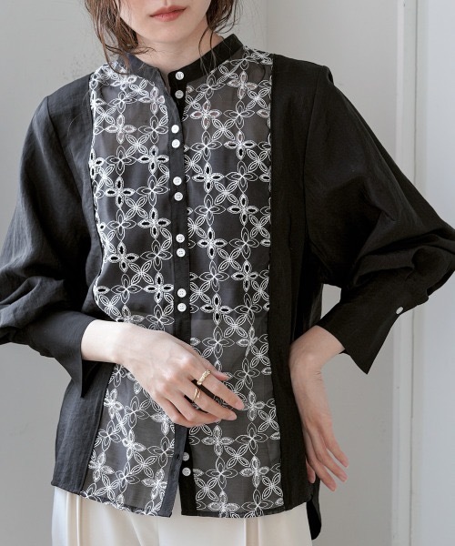 Bab(バブ)の「フロント刺繍レースブラウス(シャツ/ブラウス・レディース・アイボリー/ブラック・MEDIUM)」の22枚目の写真