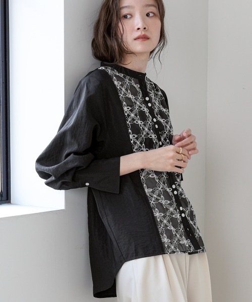 セール】フロント刺繍レースブラウス（シャツ/ブラウス）｜Bab