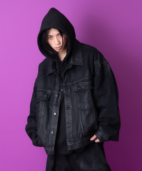 a.p.o.v. ダメージコーティングブラックデニムジャケット（デニム