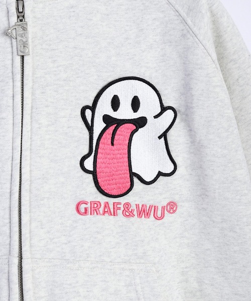 GRAF&WU（グラフアンドユー）の「GRAF&WU ベリベリ内臓フェイク ゴースト 裏起毛ベロジップパーカー（パーカー・メンズ・ホワイト/ブラック・M/L/XL）」の6枚目の写真