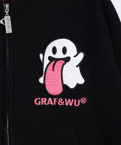 GRAF&WU（グラフアンドユー）の「GRAF&WU ベリベリ内臓フェイク ゴースト 裏起毛ベロジップパーカー（パーカー・メンズ・ホワイト/ブラック・M/L/XL）」の11枚目の写真