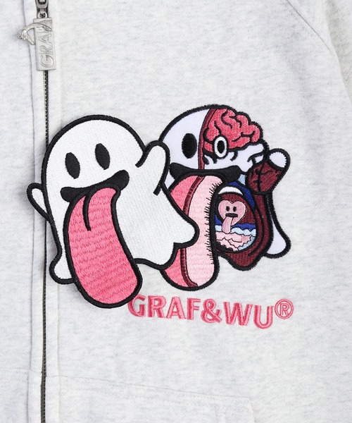 GRAF&WU（グラフアンドユー）の「GRAF&WU ベリベリ内臓フェイク ゴースト 裏起毛ベロジップパーカー（パーカー・メンズ・ホワイト/ブラック・M/L/XL）」の13枚目の写真