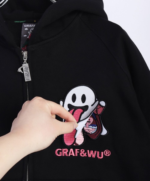 GRAF&WU（グラフアンドユー）の「GRAF&WU ベリベリ内臓フェイク ゴースト 裏起毛ベロジップパーカー（パーカー・メンズ・ホワイト/ブラック・M/L/XL）」の10枚目の写真