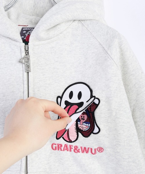 GRAF&WU（グラフアンドユー）の「GRAF&WU ベリベリ内臓フェイク ゴースト 裏起毛ベロジップパーカー（パーカー・メンズ・ホワイト/ブラック・M/L/XL）」の5枚目の写真